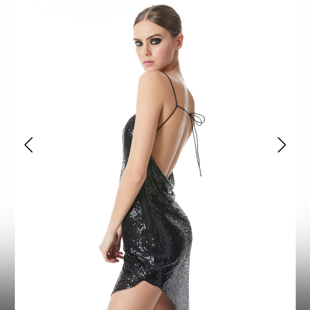 Alice & Olivia Harmony Chainmail Asymmetric Black Dress